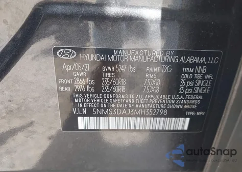2021 Hyundai Santa Fe Sel from USA, damaged, VIN 5NMS3DAJ3MH352798
